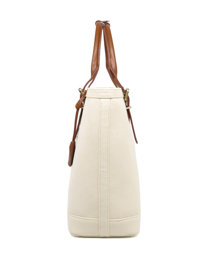 Heavy-Weight Canvas Traveller Tote (Ivory/ Cognac)
