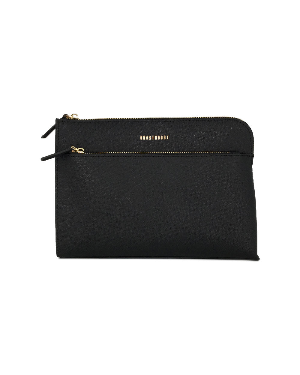 Double zip leather clutch bag