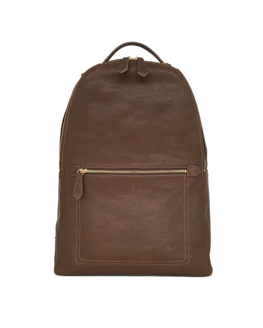 Khaki Full-Grain Tumbled Leather Backpack