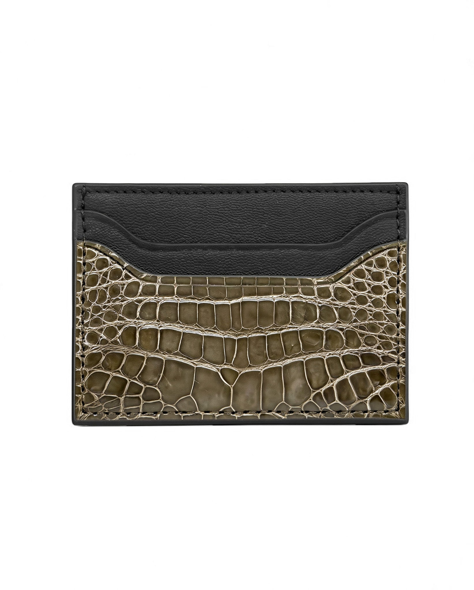 Alligator Pocket Cardholder (Etoupe/ Noir Chèvre)