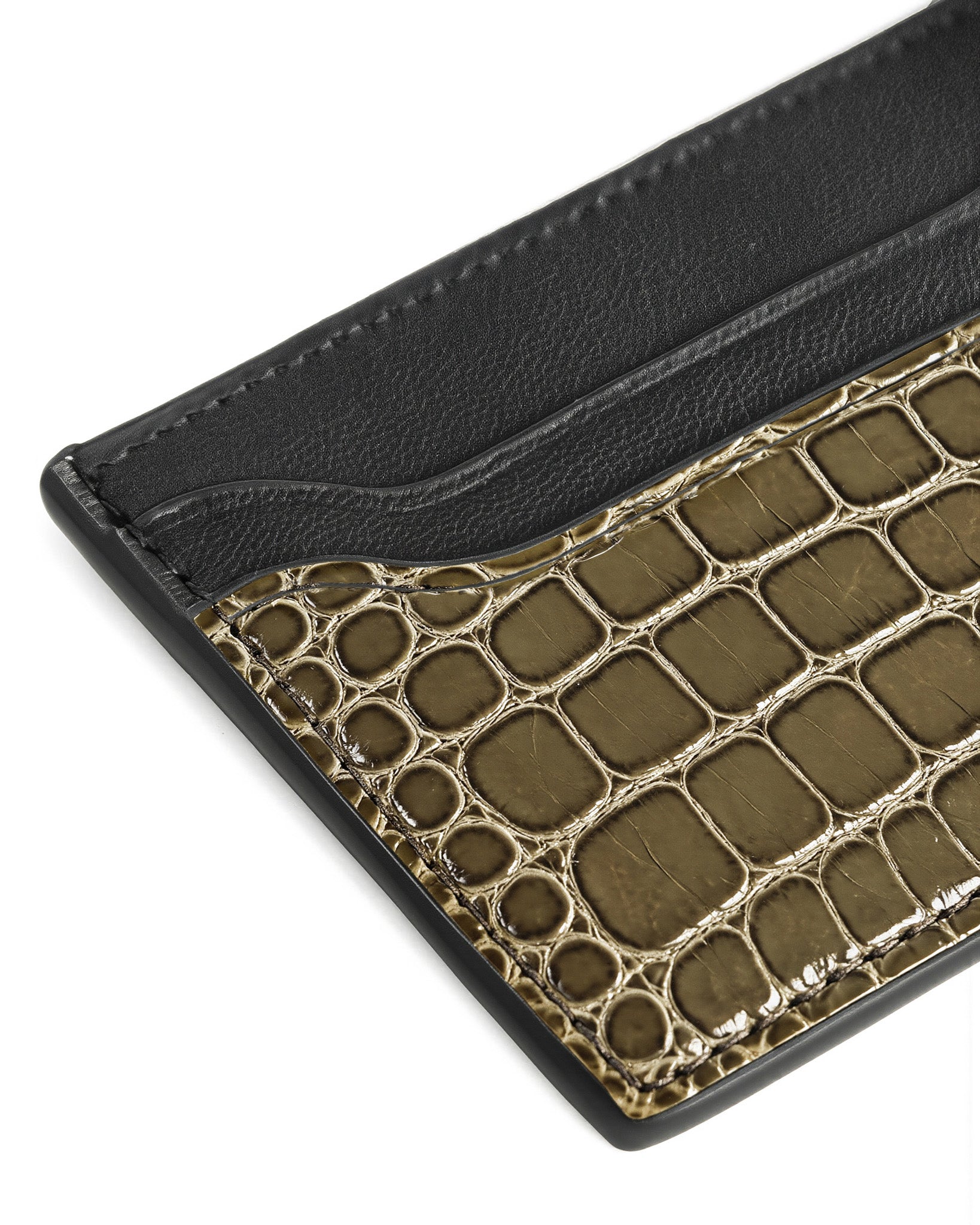 Alligator Pocket Cardholder (Etoupe/ Noir Chèvre)