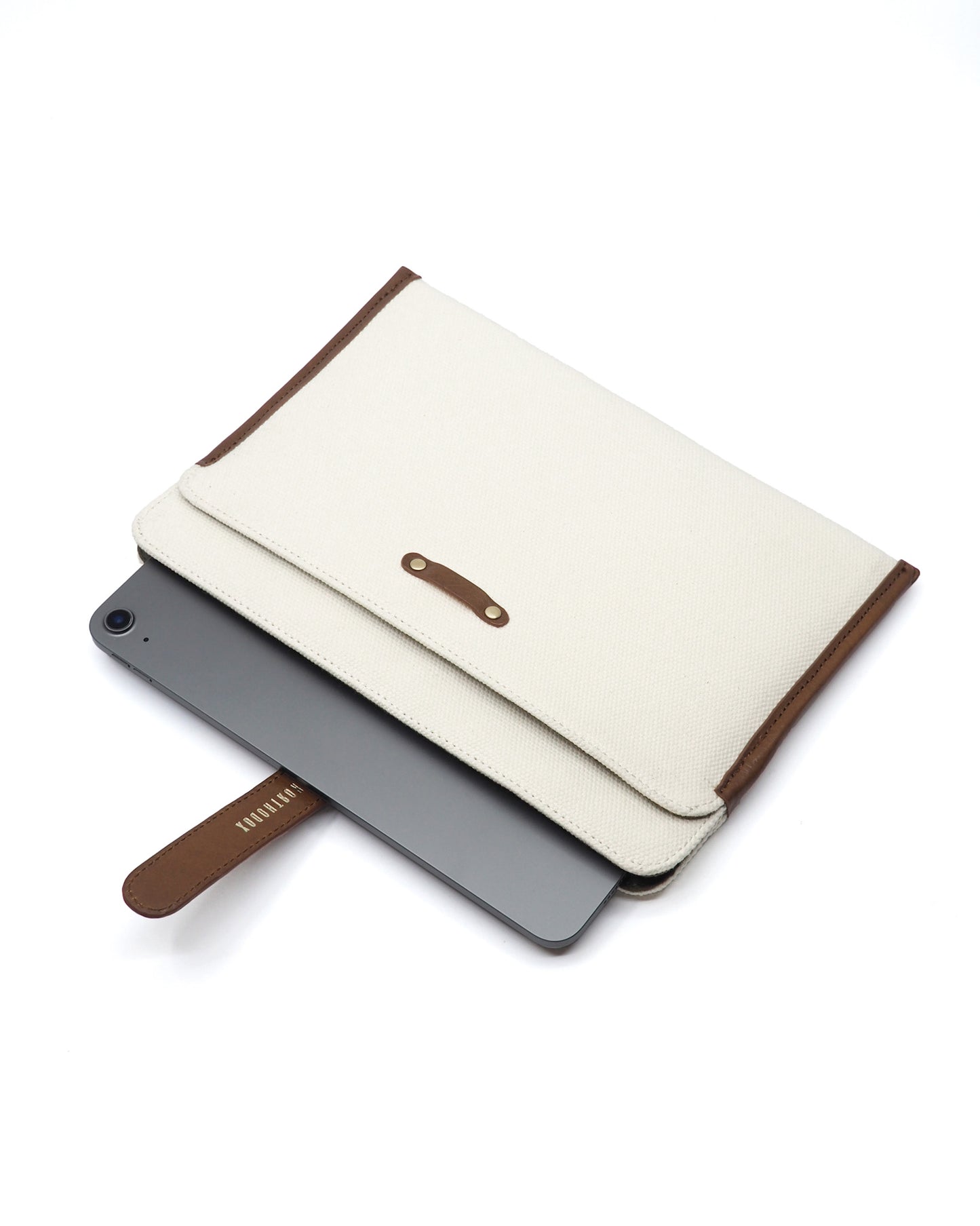 Heavy-Weight Canvas Tablet Sleeve (Ivory/ Cognac)