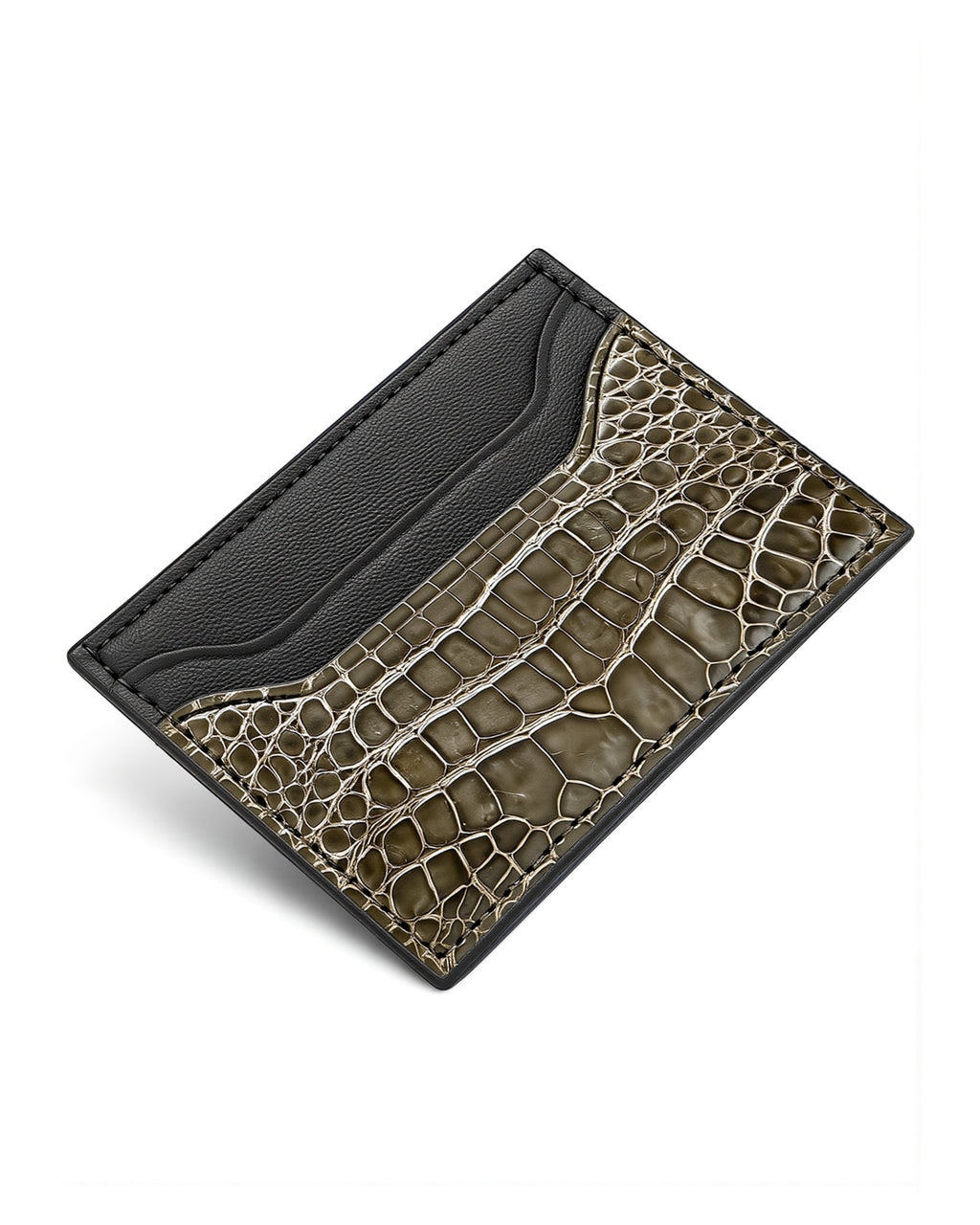 Alligator Pocket Cardholder (Etoupe/ Noir Chèvre)