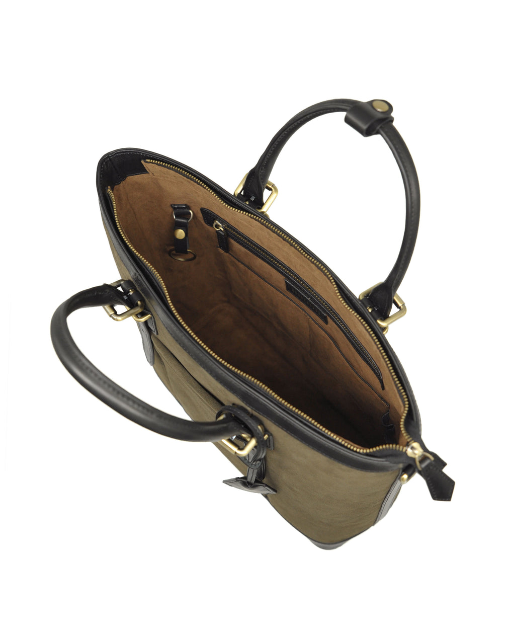 Suede Zipper Tote (Moss Green/ Nero)