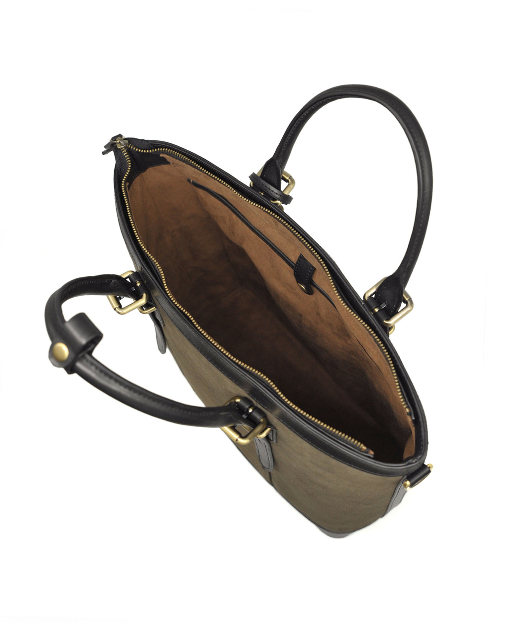 Suede Zipper Tote (Moss Green/ Nero)