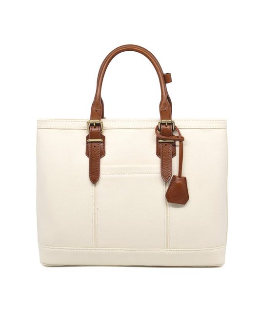 Heavy-Weight Canvas Traveller Tote (Ivory/ Cognac)