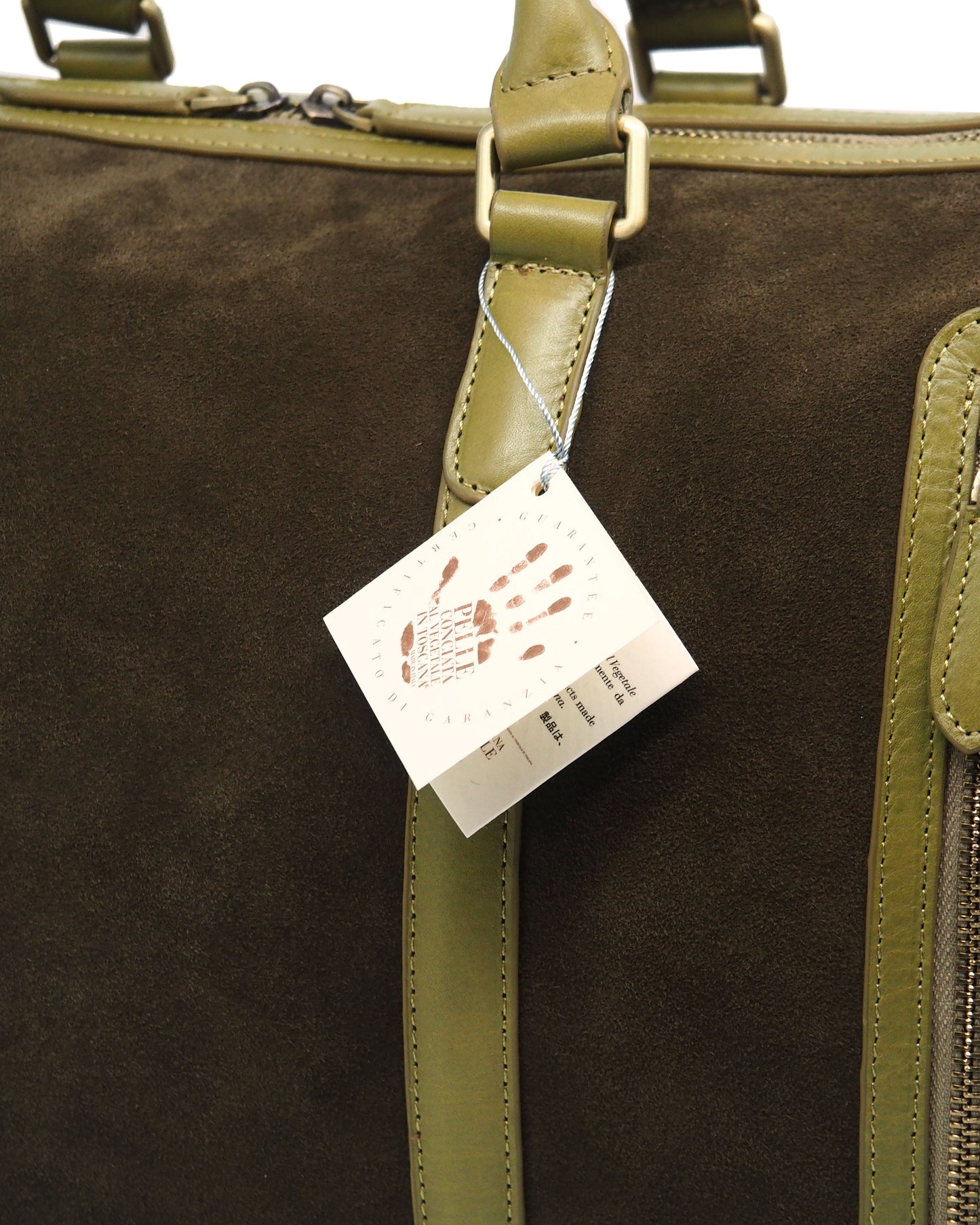麂皮雙拉鍊行李袋（苔綠色）
