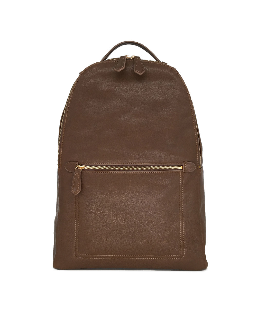 卡其色全粒面摔花皮革雙肩包