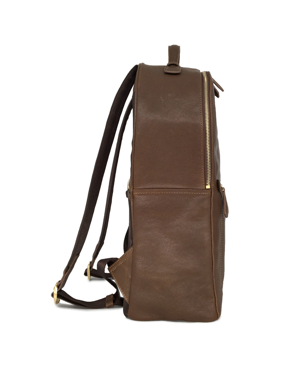 卡其色全粒面摔花皮革雙肩包