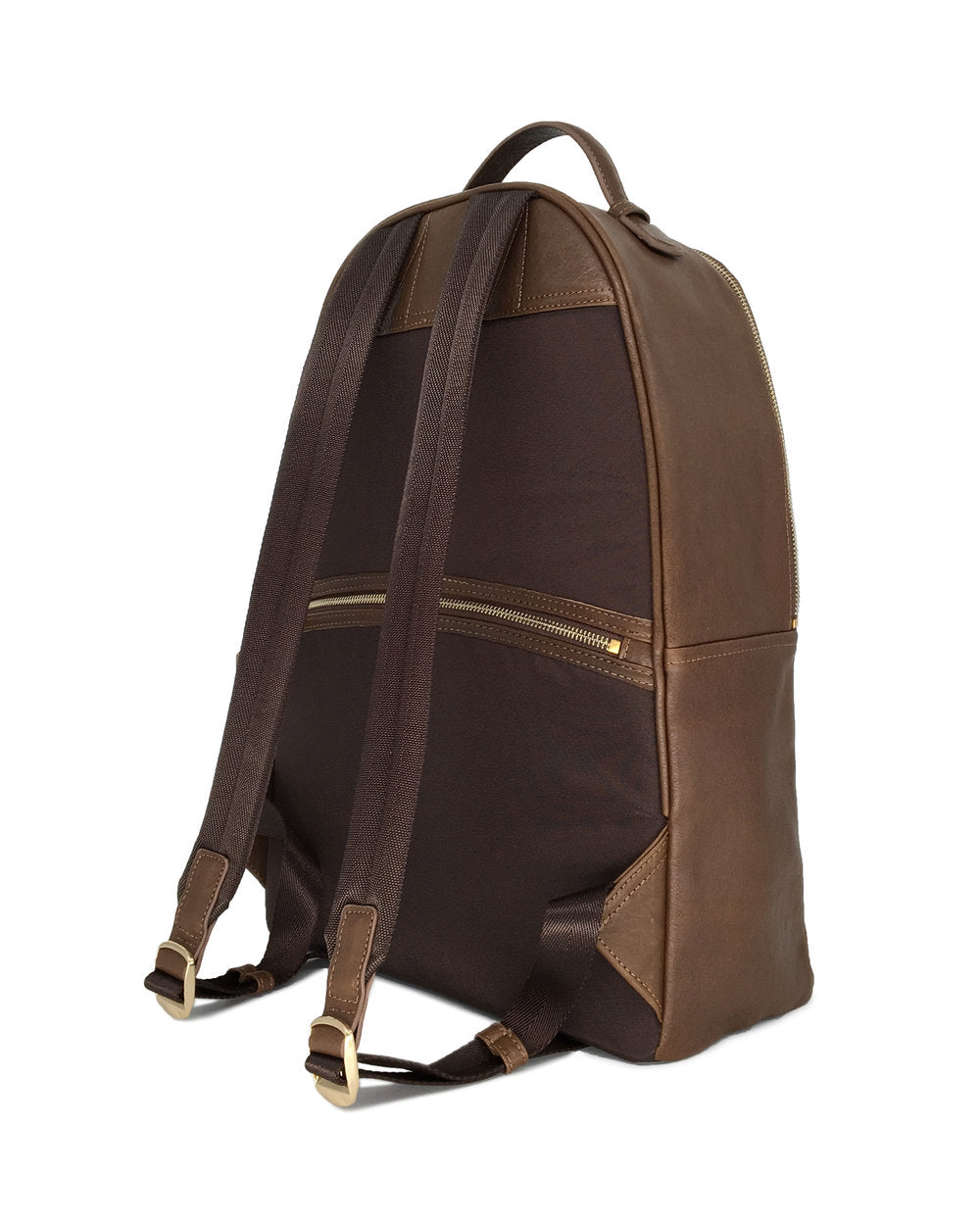 卡其色全粒面摔花皮革雙肩包