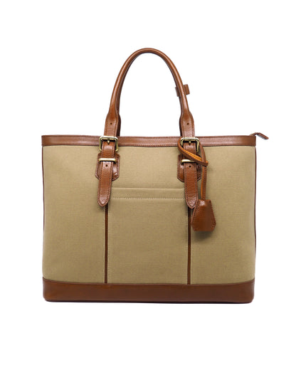 Heavy-Weight Canvas Traveller Tote (Olive Green/ Cognac)
